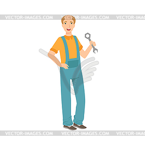 Man Plumber With Wrench, Part Of Happy People And - vector clipart / vector image