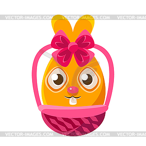 Easter Egg Shaped Orange Easter Bunny In Wicker - vector clipart