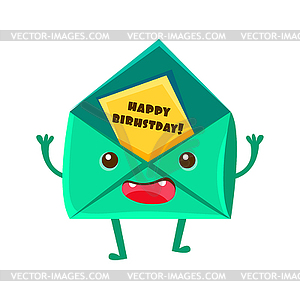 Envelop With Greeting Postcard, Happy Birthday And - vector clipart