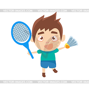 Boy Sportsman Playing Badminton Part Of Child Sport - vector image