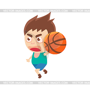 Boy Sportsman Playing BasketBall Part Of Child - vector clip art