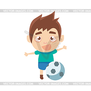 Boy Sportsman Playing Football Part Of Child - vector image