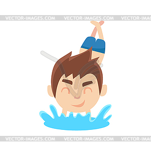 Boy Sportsman Diving Part Of Child Sports Training - vector image