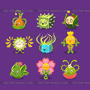 Childish Alien Fantastic Alive Plants Emoji - vector clipart