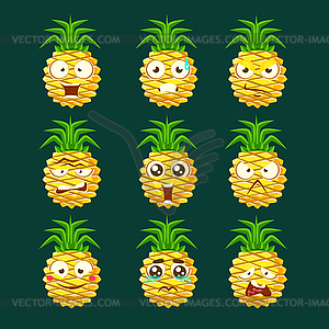 Pineapple Cartoon Emoji Portaraits Fith Different - vector clip art