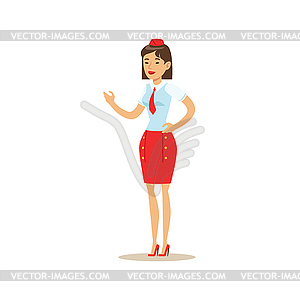 Flight Attendant In Red Uniform, Part Of Airport An - vector clip art