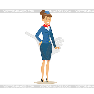 Stewadess In Blue Uniform, Part Of Airport And Air - vector clipart