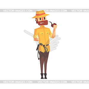 Adventurer Archeologist In Safari Outfit And Hat - vector clipart