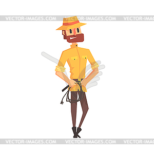 Adventurer Archeologist In Safari Outfit And Hat - vector image