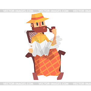 Adventurer Archeologist In Safari Outfit And Hat - vector EPS clipart