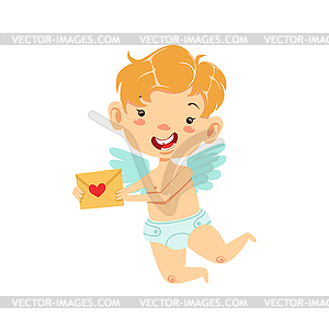 Boy Baby Cupid Delivering Love Letter, Winged - vector image