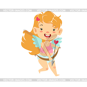 Girl Baby Cupid With Bow And Arrow,Winged Toddler I - vector clip art