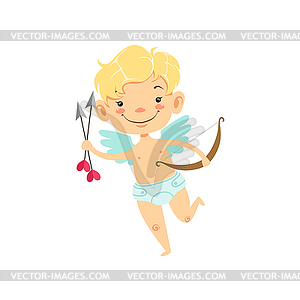 Boy Baby Cupid With Arrows And Bow, Winged Toddler - royalty-free vector clipart