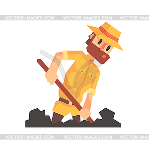 Adventurer Archeologist In Safari Outfit And Hat - vector clipart / vector image