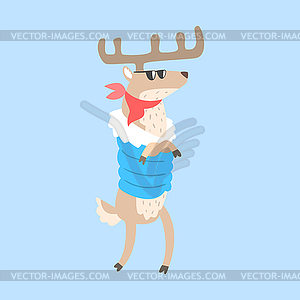 Moose Standing In Padded Coat, Arctic Animal Dresse - vector clipart