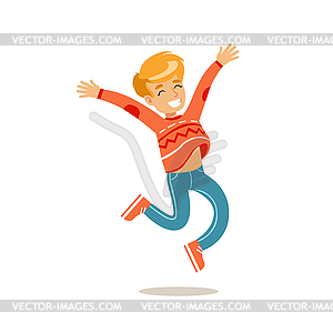 Boy Jumping, Traditional Male Kid Role Expected - vector image