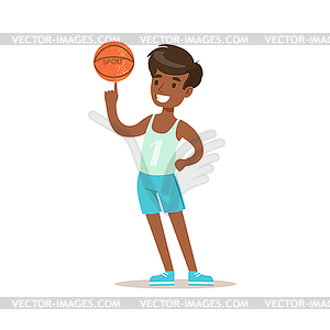 Boy Wisth Basketball Ball, Traditional Male Kid Rol - vector clip art