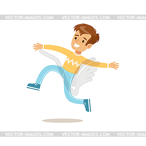 Boy In Sweater Jumping And Running, Traditional Mal - vector clipart / vector image