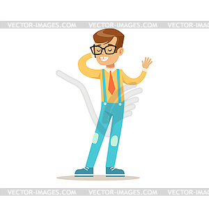 Boy In Glasses Speaking On Phone, Traditional Male - vector image