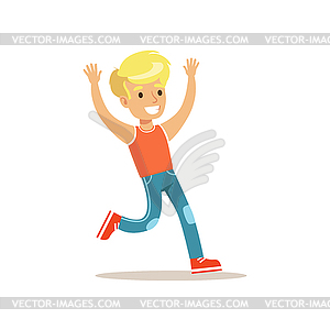 Blond Boy Running, Traditional Male Kid Role - vector image