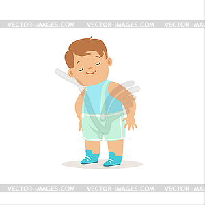 Sleepy Boy In Blue Standing, Adorable Smiling Baby - color vector clipart