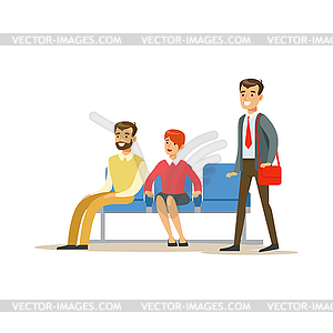 Three Person Waiting In Queue. Bank Service, Accoun - vector clipart / vector image
