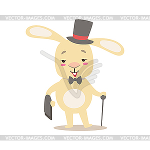 Little Girly Cute White Pet Bunny In Gentleman - vector clipart