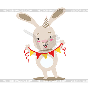 Little Girly Cute White Pet Bunny With Birthday - vector clip art