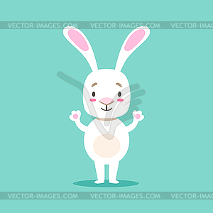 Little Girly Cute White Pet Bunny Standing, - vector clipart