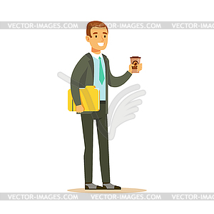 Businessman With Coffee And Papers, Business - vector clip art