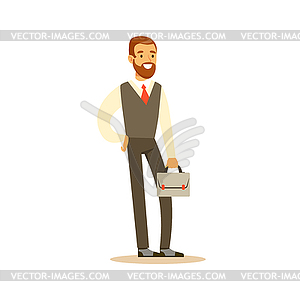 Beardy Businessman With Suitcase, Business Office - vector clipart