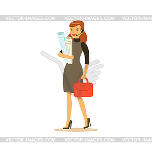 Businesswoman With Headset, Business Office Employe - vector clipart / vector image