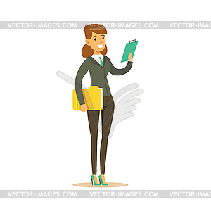Businesswoman With Clipboard, Business Office - vector clip art