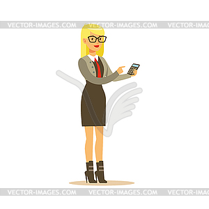 Businesswman With Calculator, Business Office - vector clipart