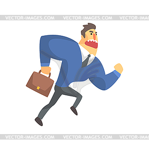Businessman Top Manager In Suit Running Late, Offic - stock vector clipart