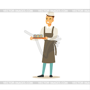 Man Professional Cooking Sushi Chef Working In - vector image