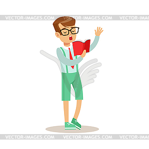 Boy In Glasses Who Loves To Read, With Kid - vector clipart