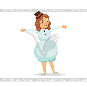 Girl In Snowman Outfit Dressed As Winter Holidays - vector image