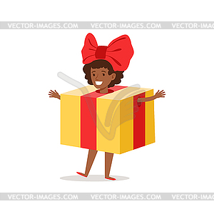 Girl In Present Outfit Dressed As Winter Holidays - vector image