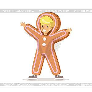 Boy In Ginger Bread Man Outfit Dressed As Winter - vector image