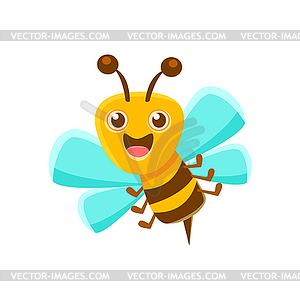 Happy Bee Mid Air With Sting, Natural Honey - vector clipart