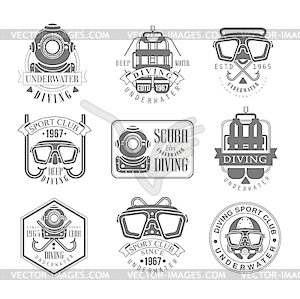 Scuba Diving Underwater Adventure Club Black And - vector image