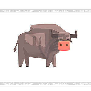 Grey Bull, Toy Simple Geometric Farm Cow Browsing, - vector image