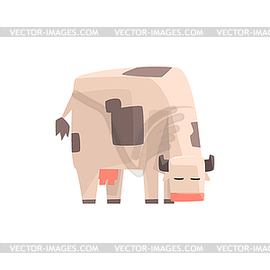 Toy Simple Geometric Farm Cow Browsing, Funny Animal - vector clipart