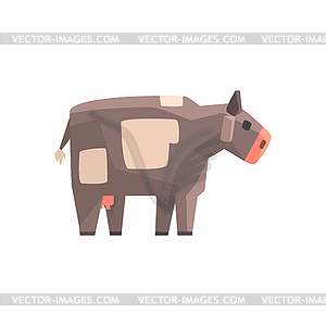 Toy Simple Geometric Farm Grey Cow Browsing, Funny - vector image