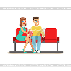 Couple Sitting In Cinema Room Wathing Movie, Part O - vector image