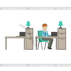 Man Working In Office, Coworking In Informal - vector clip art