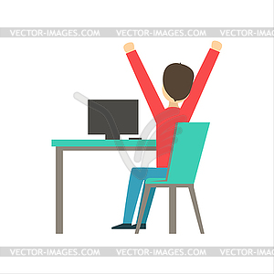 Guy Sleepy Stretching At Work, Coworking In Informa - vector clipart