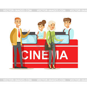 Cinema Visitors Buying Tickets At Counter, Part Of - vector clipart / vector image