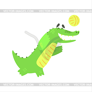 Crocodile Playing Volleyball, Humanized Green - vector clipart